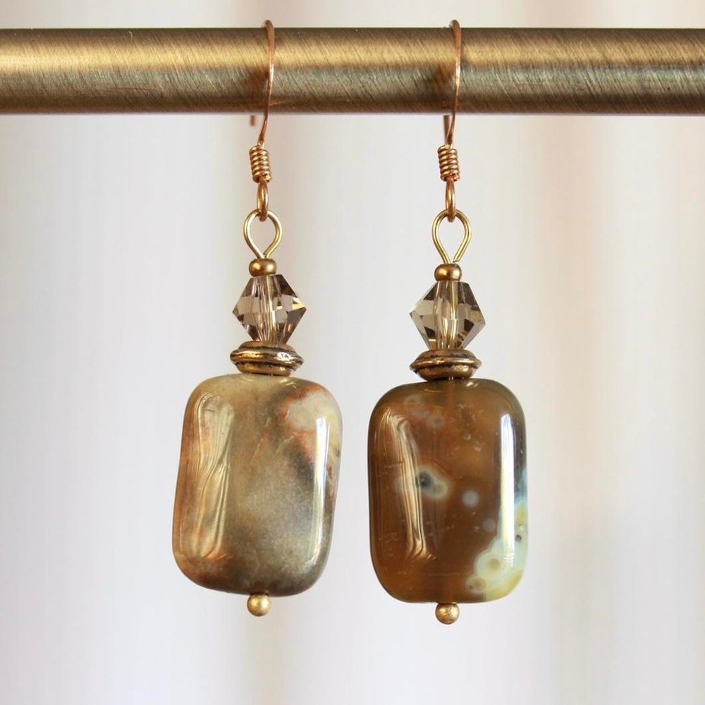 Handmade Jasper Drop Earrings Natural Stone Boho Bohemian Forest Fairy Cottage
